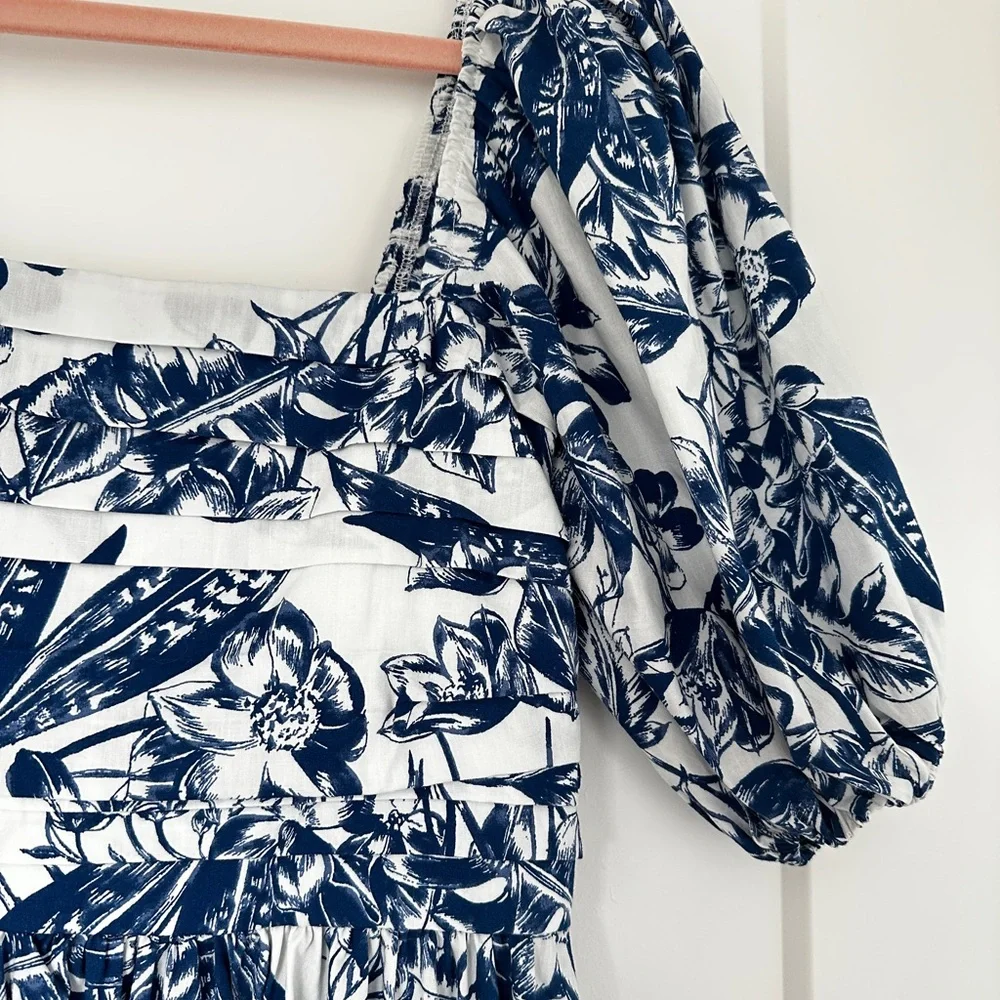 Abercrombie & Fitch Emerson Poplin Puff Sleeve Midi Dress in Blue Floral M - Picture 6 of 10